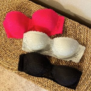 XHILARATION 3 strapless lace bras 38C